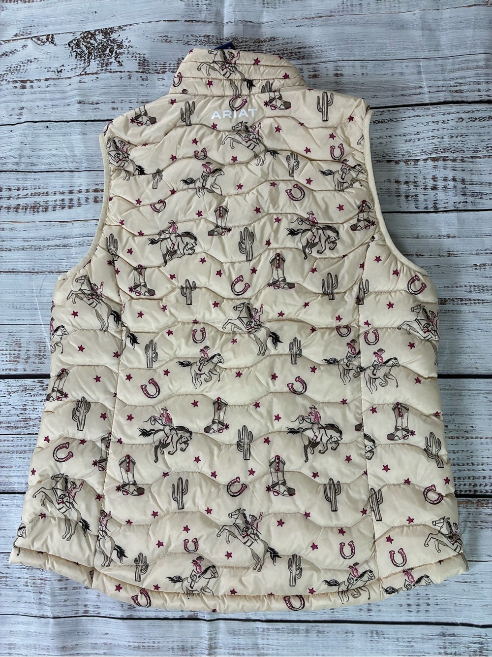 Ariat Puffer Vest Women’s L Ideal 3.0 Down Vest Retro Western Print Horses - Picture 6 of 7